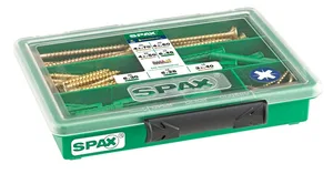 SPAX Sortiment klein, Schrauben-Set mit 4 Abmessungen + Dübel, 130 Stück, Senkkopf, Kreuzschlitz Z, YELLOX