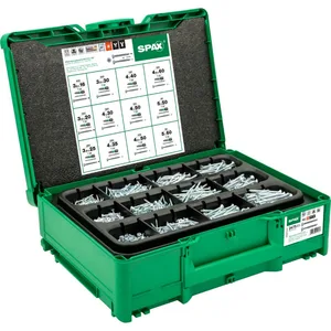 SPAX Box Systainer³ T-Loc , Schraubenset mit 12 Abmessungen, 2475 Schrauben + 5 Bits, Senkkopf, T-STAR  plus, 4CUT, WIROX