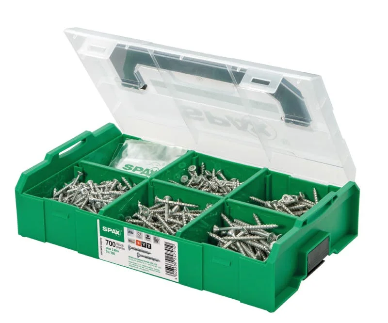 SPAX Montagekoffer L-BOXX Mini, 1 Stück, Schraubenset mit 6 Abmessungen, Senkkopf, T-STAR plus, 4CUT, WIROX