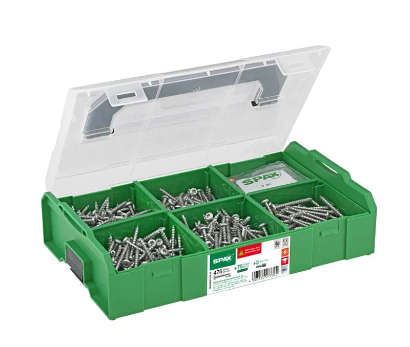 SPAX Elektriker Montagekoffer klein, T-STAR plus, 475 SPAX Halbrundkopf + 75 Dübel + 3 Bits, in L-BOXX klein