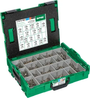 SPAX Montagekoffer L-BOXX, 1 Stück, Schraubenset mit 17 Abmessungen, Senkkopf, T-STAR plus, 4CUT, Edelstahl A2