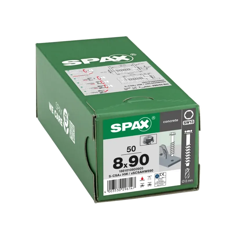 Betonschraube Sechskantkopf mit Scheibe, 8mm, x 90 mm, 50 Stk. - Profi Box