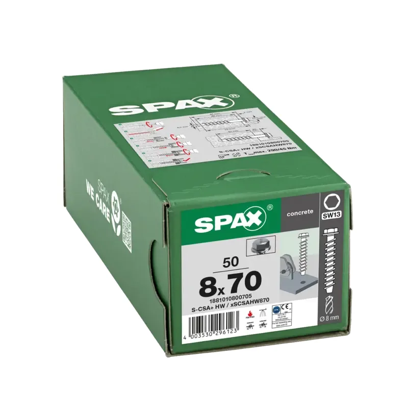 Betonschraube Sechskantkopf mit Scheibe, 8mm, x 70 mm, 50 Stk. - Profi Box