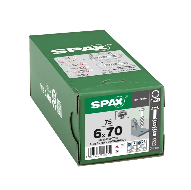 Betonschraube Sechskantkopf mit Scheibe, 6mm, x 70 mm, 75 Stk. - Profi Box