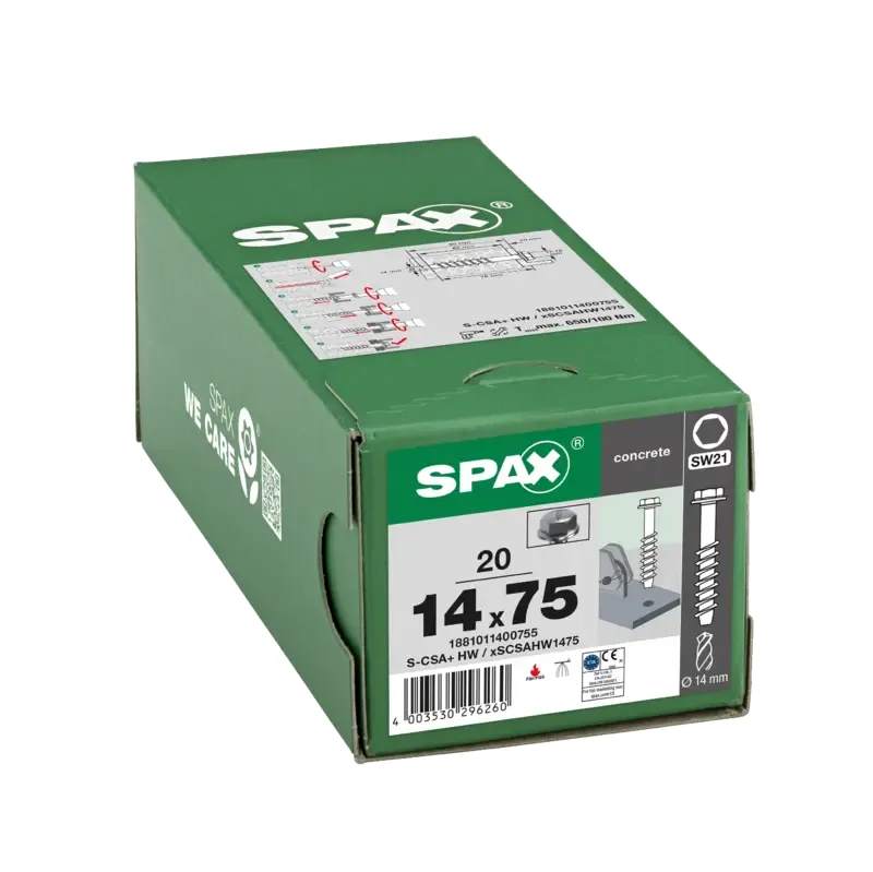 Betonschraube Sechskantkopf mit Scheibe, 14mm, x 75 mm, 20 Stk. - Profi Box