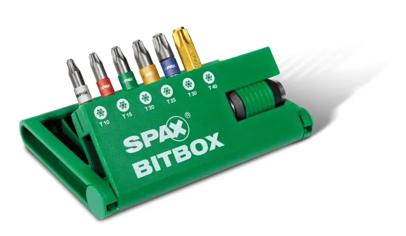 SPAX-BITBOX T-STAR plus, 6 Bits, T10, T15, T20, T25, T30, T40, Schnellwechsel Bit-Halter, 1 Stück